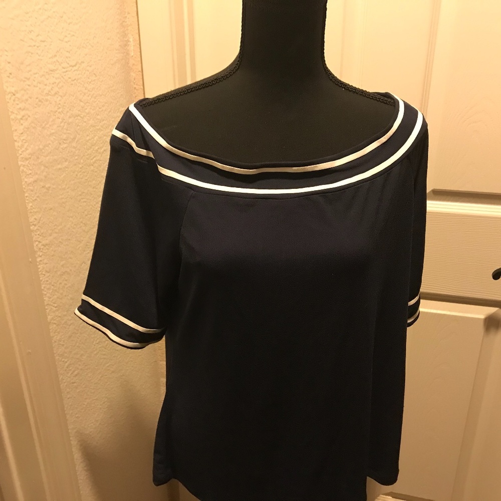 The Limited Navy Blue White Stripe W Like New Boat Neck / Blouse